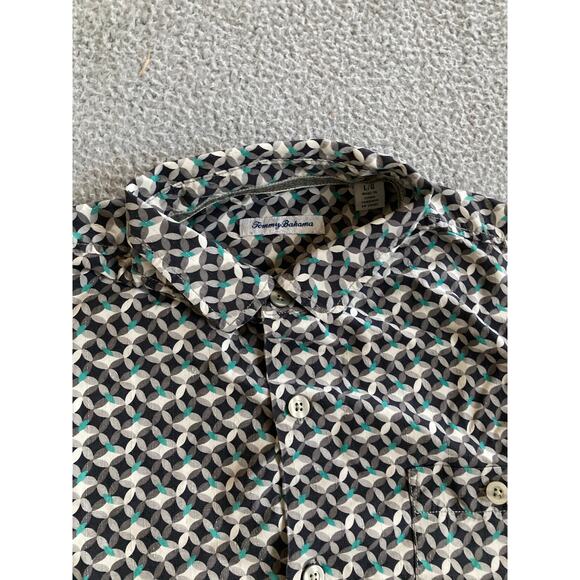 Tommy Bahama Button Shirt Large Silk Geometric Short Sleeve Black Green Retro - Picture 3 of 13